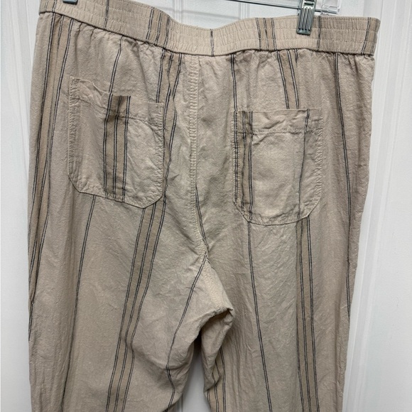 Anthropologie Beige Striped High Waist Cropped Linen Blend Pants - Picture 7 of 10
